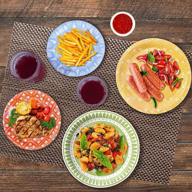 Alt view image 7 of 7 - Colored Paper Plates for Party Supplies, 60 Count Multicolor Disposable Dessert Cake Plates for Birthday Baby Shower Cocktail Decorations 7 inch