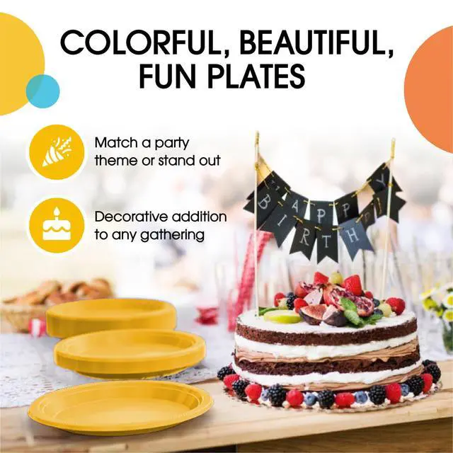 Alt view image 5 of 7 - Party Solids Yellow Plastic Plates For Party Supplies 7" Yellow Disposable Plates Heavy Duty 50 Pcs Plastic Dinnerware Sets Heavy Duty 350 GSM Disposable Dinnerware Set