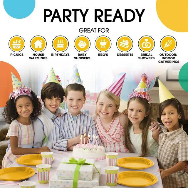 Alt view image 6 of 7 - Party Solids Yellow Plastic Plates For Party Supplies 7" Yellow Disposable Plates Heavy Duty 50 Pcs Plastic Dinnerware Sets Heavy Duty 350 GSM Disposable Dinnerware Set
