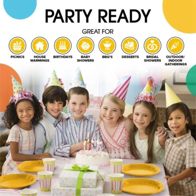 Alt view image 7 of 7 - Party Solids Yellow Plastic Plates For Party Supplies 7" Yellow Disposable Plates Heavy Duty 50 Pcs Plastic Dinnerware Sets Heavy Duty 350 GSM Disposable Dinnerware Set