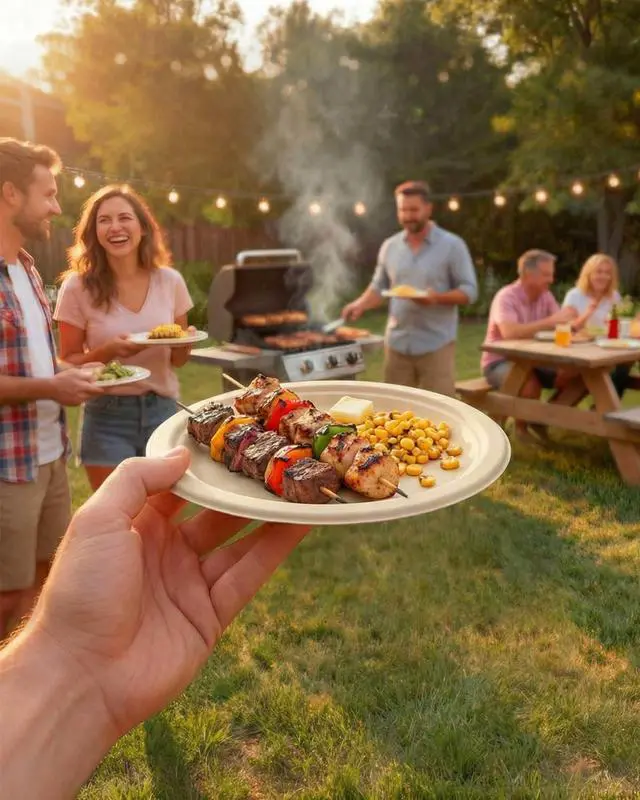 Alt view image 3 of 7 - 6 Inch Natural Compostable Plates 100 Pack, 100% FSC Certified Unbleached Bagasse Paper Plates, Heavy Duty Eco Friendly Disposable Plates for Party, Wedding, BBQ, Catering & Everyday Use