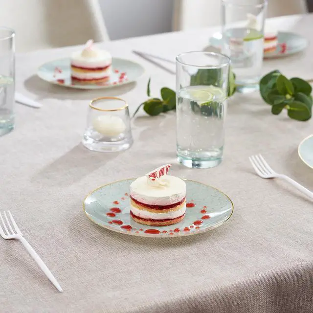 Alt view image 2 of 7 - 30 Pack Disposable Plastic Plates Heavyweight Granite Look Elegant 7 inch Dinner Plates Green with Gold Rim