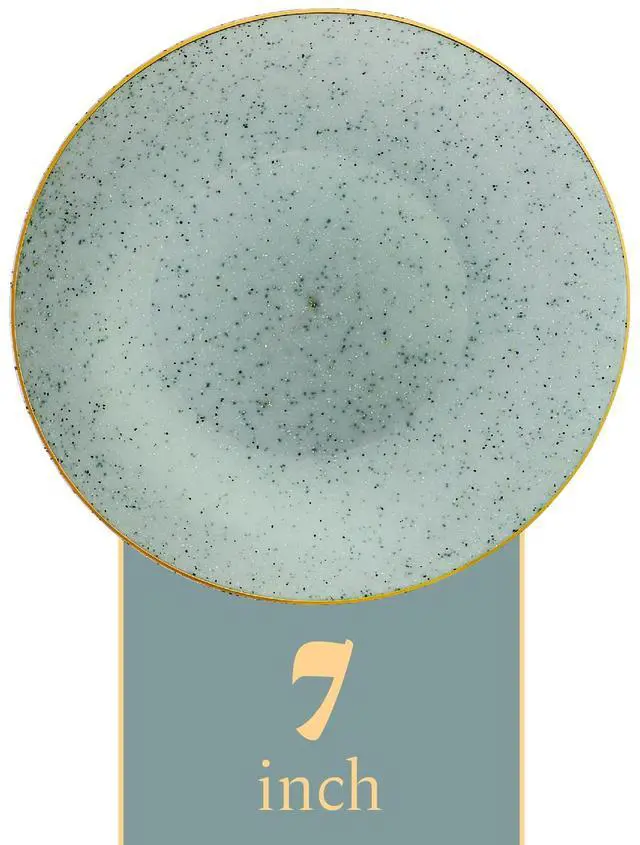 Alt view image 4 of 7 - 30 Pack Disposable Plastic Plates Heavyweight Granite Look Elegant 7 inch Dinner Plates Green with Gold Rim