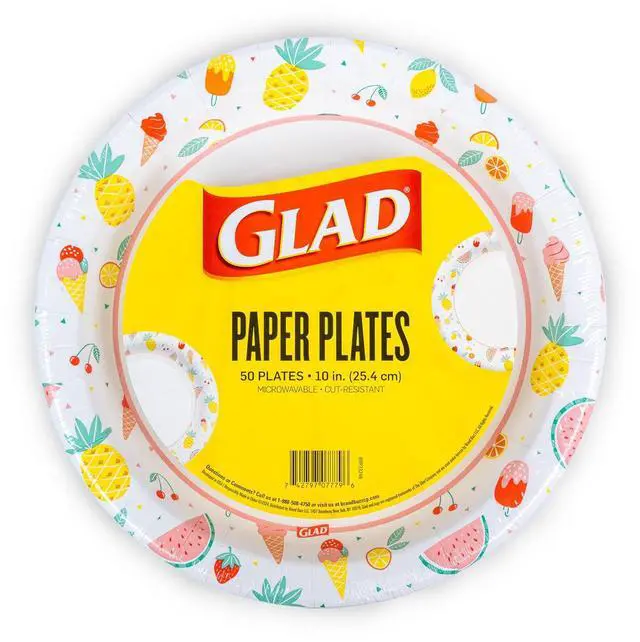 Main image of Disposable Paper Plates, Picnic Design - Soak Proof, Cut-Resistant, and Microwavable for All Foods, Great for Outdoor Parties and Everyday Meals, Multicolor, 10 Inch, 50 Count