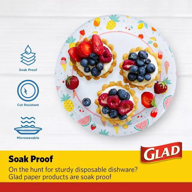 Alt view image 3 of 6 - Disposable Paper Plates, Picnic Design - Soak Proof, Cut-Resistant, and Microwavable for All Foods, Great for Outdoor Parties and Everyday Meals, Multicolor, 10 Inch, 50 Count