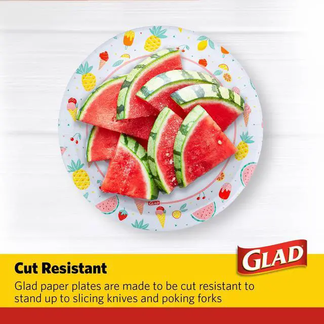 Alt view image 4 of 6 - Disposable Paper Plates, Picnic Design - Soak Proof, Cut-Resistant, and Microwavable for All Foods, Great for Outdoor Parties and Everyday Meals, Multicolor, 10 Inch, 50 Count