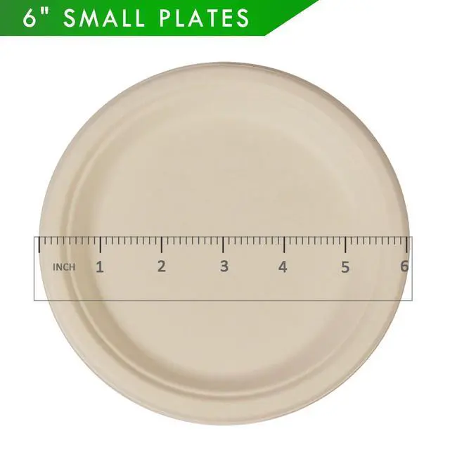 Alt view image 3 of 7 - 100 Count 6 Small Compostable Dessert Plates, Heavy-duty Unbleached Biodegradable Bagasse and Bamboo fiber Paper Plates