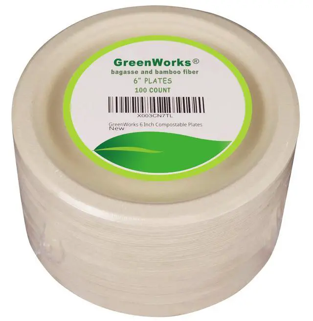 Alt view image 5 of 7 - 100 Count 6 Small Compostable Dessert Plates, Heavy-duty Unbleached Biodegradable Bagasse and Bamboo fiber Paper Plates