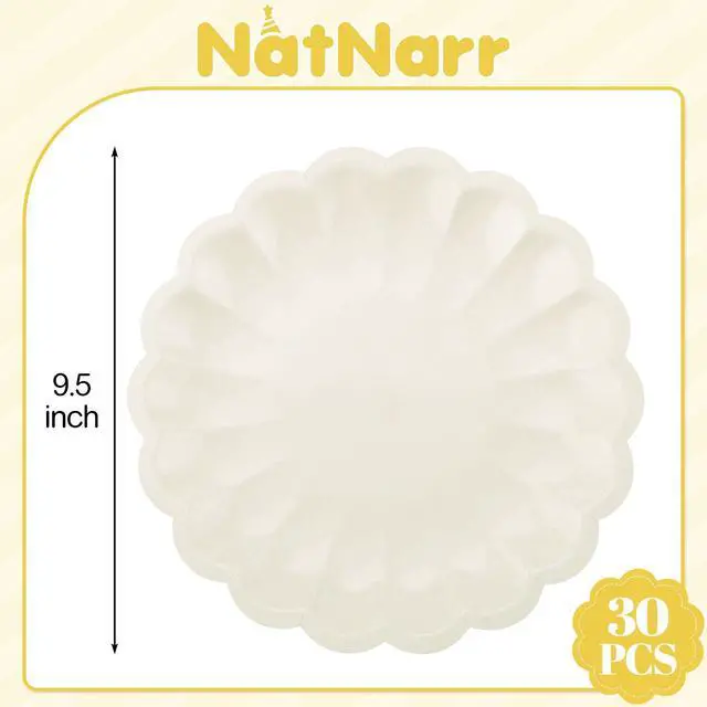 Alt view image 3 of 7 - 30 Pcs Ivory Paper Plates 9.5 In Scalloped Party Plates Disposable Heavy Duty Dinner Plates with Shell Edge Cream Plate for Wedding Baby Shower Birthday Party
