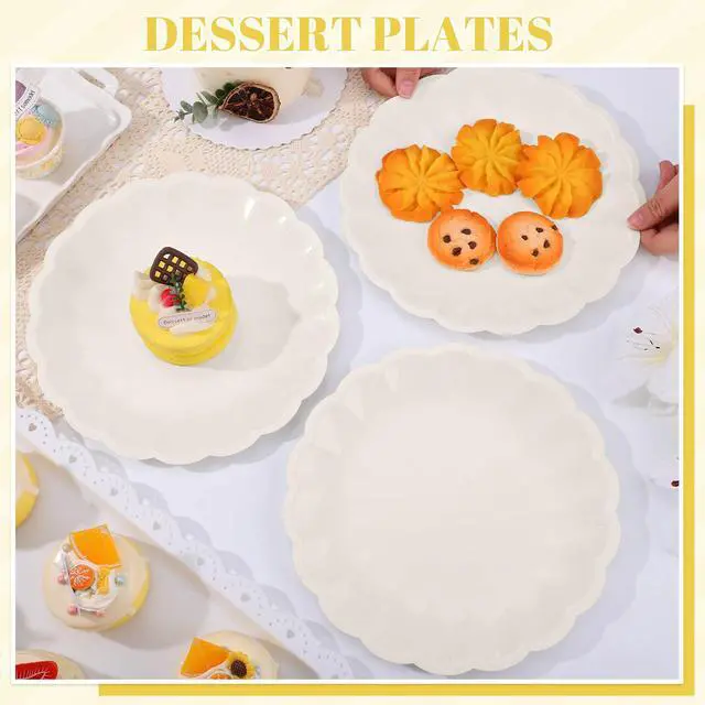 Alt view image 5 of 7 - 30 Pcs Ivory Paper Plates 9.5 In Scalloped Party Plates Disposable Heavy Duty Dinner Plates with Shell Edge Cream Plate for Wedding Baby Shower Birthday Party
