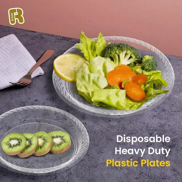 Alt view image 2 of 6 - 100 Pack 6 Inch Clear Plastic Plates - Heavy Duty Small Dessert Plates - Microwavable Small Appetizer Plates - Premium 6 inch Disposable Plates
