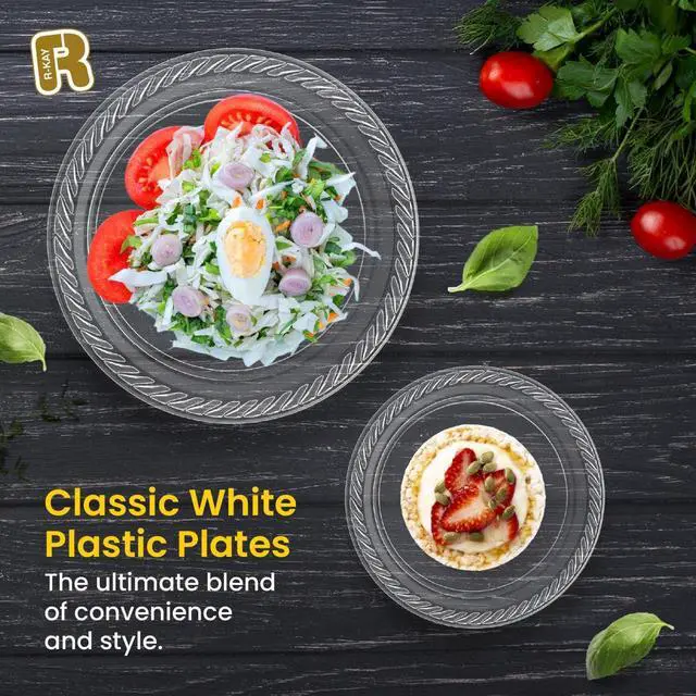 Alt view image 4 of 6 - 100 Pack 6 Inch Clear Plastic Plates - Heavy Duty Small Dessert Plates - Microwavable Small Appetizer Plates - Premium 6 inch Disposable Plates