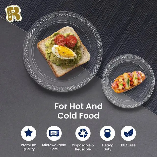Alt view image 6 of 6 - 100 Pack 6 Inch Clear Plastic Plates - Heavy Duty Small Dessert Plates - Microwavable Small Appetizer Plates - Premium 6 inch Disposable Plates