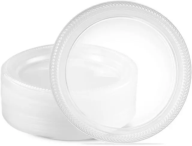 Main image of 40 Pack Clear Plastic Plates 9 Inch Durable Disposable Plastic Dinner Plates for Parties Events BBQ