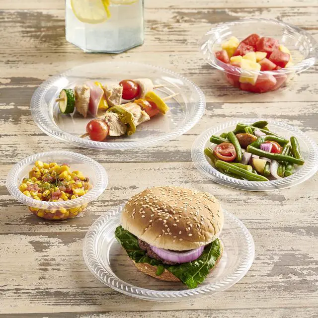 Alt view image 4 of 7 - 40 Pack Clear Plastic Plates 9 Inch Durable Disposable Plastic Dinner Plates for Parties Events BBQ