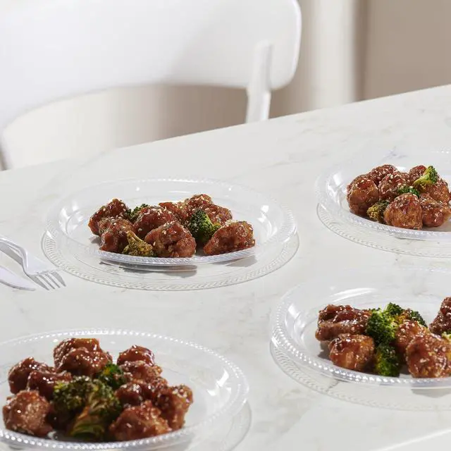 Alt view image 3 of 7 - 40 Pack Clear Plastic Plates 9 Inch Durable Disposable Plastic Dinner Plates for Parties Events BBQ