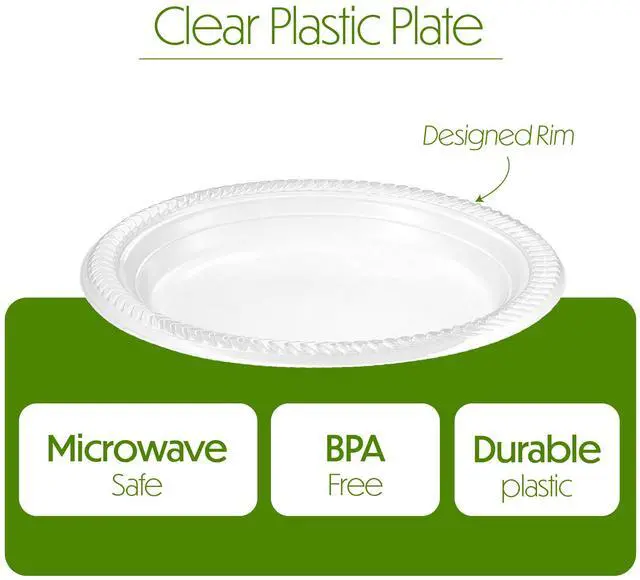 Alt view image 5 of 7 - 40 Pack Clear Plastic Plates 9 Inch Durable Disposable Plastic Dinner Plates for Parties Events BBQ