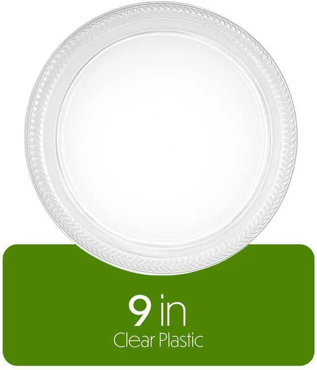 Alt view image 6 of 7 - 40 Pack Clear Plastic Plates 9 Inch Durable Disposable Plastic Dinner Plates for Parties Events BBQ