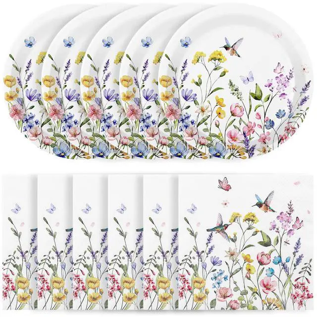 Main image of 50 Pcs Wildflower Plates and Napkins, Baby in Bloom Baby Shower Decorations