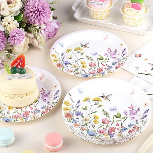 Alt view image 2 of 7 - 50 Pcs Wildflower Plates and Napkins, Baby in Bloom Baby Shower Decorations