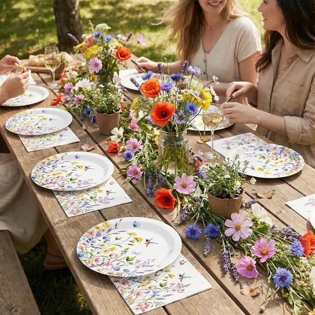 Alt view image 6 of 7 - 50 Pcs Wildflower Plates and Napkins, Baby in Bloom Baby Shower Decorations