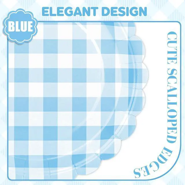 Alt view image 3 of 7 - 52 Pcs Light Blue Scalloped Paper Plates - 7 Inch Gingham Paper Plates Checkered Party Plate - Disposable Plaid Decorative Dinner Dessert Serving Plate - For Baby Shower Wedding Birthday