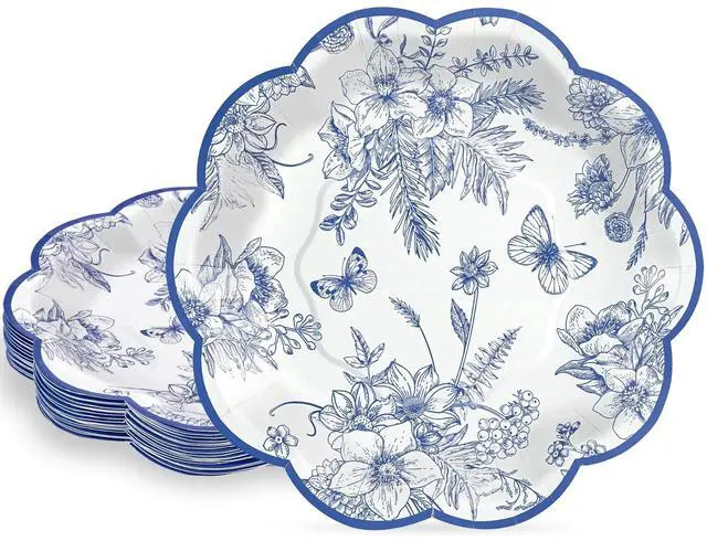Main image of 30 Pcs Blue Floral Paper Plates, 7 Inch Tea Party Plates Vintage Chinoiserie Flower Plate Disposable Blue and White Dessert Plate for Spring Garden Party Baby & Bridal Shower Birthday Wedding