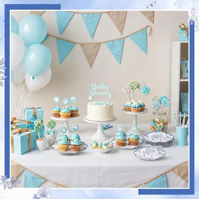 Alt view image 6 of 7 - 30 Pcs Blue Floral Paper Plates, 7 Inch Tea Party Plates Vintage Chinoiserie Flower Plate Disposable Blue and White Dessert Plate for Spring Garden Party Baby & Bridal Shower Birthday Wedding