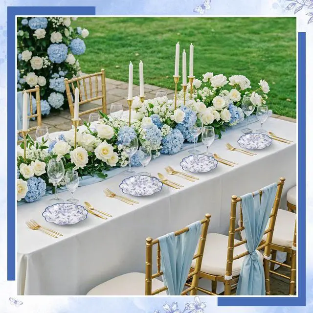 Alt view image 7 of 7 - 30 Pcs Blue Floral Paper Plates, 7 Inch Tea Party Plates Vintage Chinoiserie Flower Plate Disposable Blue and White Dessert Plate for Spring Garden Party Baby & Bridal Shower Birthday Wedding