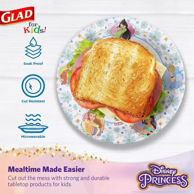 Alt view image 3 of 6 - Princess Kids Paper Plates, Heavy Duty Soak Proof and Microwavable, Cut Resistant Disposable Snack Plates for Everyday Meals, School Lunches and Birthday Parties, 8.5 Inch, 40 Count