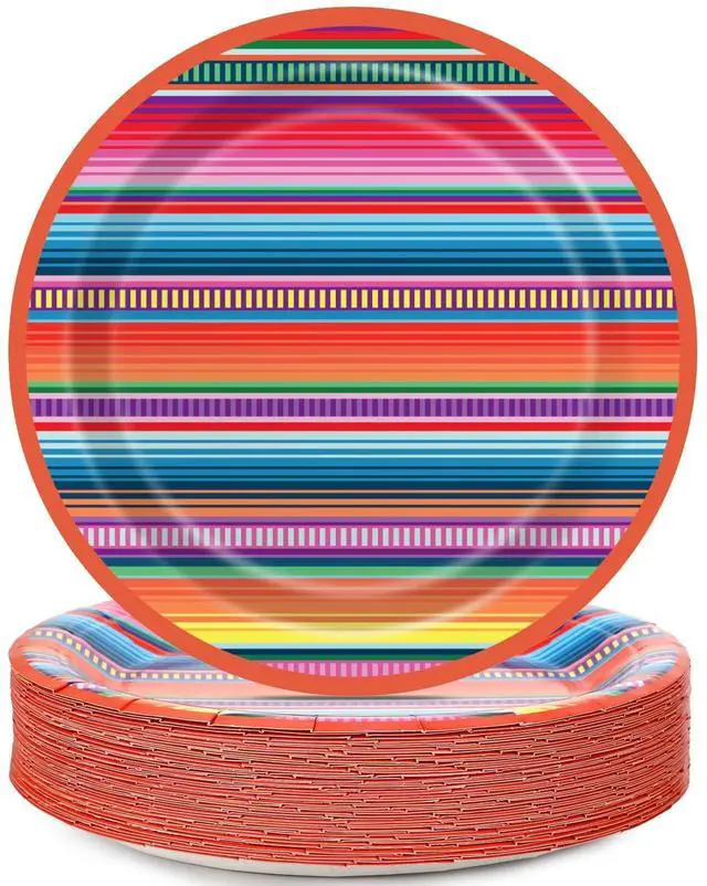 Main image of 48PCS Party Paper Plates Serape Fiesta Party Decorations Taco Plates Disposable Day of The Dead Supplies 7" Mayo Dessert Platters Mexico Stripes Dia De Los Muertos Decor
