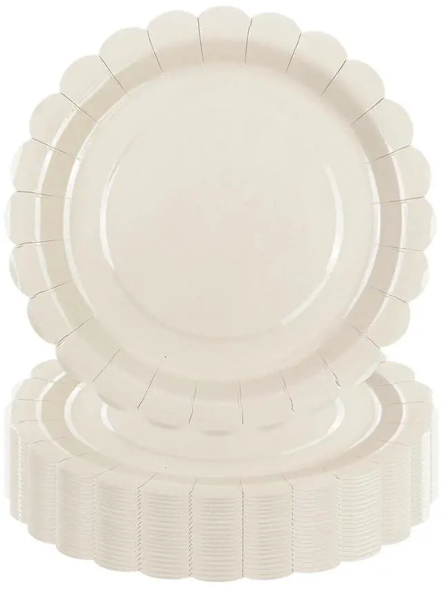 Main image of 50 Pcs Ivory Paper Plates 7 Inch, Cream Scalloped Paper Plates Disposable Cake Dessert Dinner Plate for Birthday Baby Shower Wedding Party Decorative Supplies (Ivory White, 7 INCH)