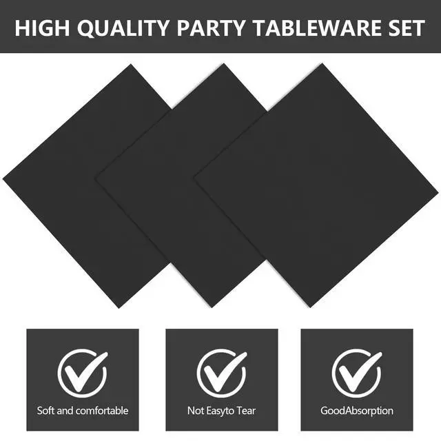 Alt view image 3 of 7 - 48 Pcs Black Paper Plates Disposable, 24 Napkins and 24-9" Disposable Birthday Cake Dessert Plates For Valentines Day, Baby Shower, Easter Party