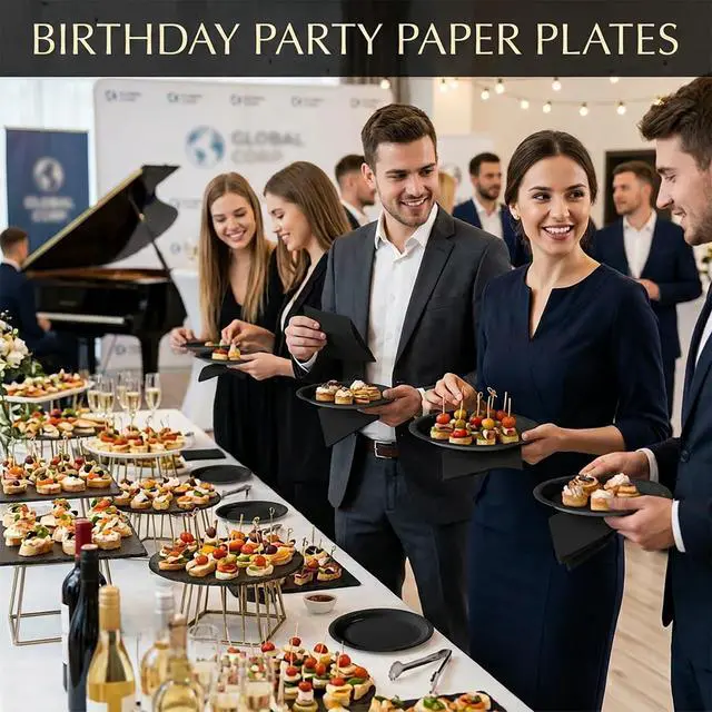 Alt view image 7 of 7 - 48 Pcs Black Paper Plates Disposable, 24 Napkins and 24-9" Disposable Birthday Cake Dessert Plates For Valentines Day, Baby Shower, Easter Party