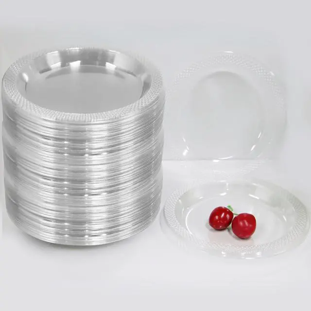 Main image of 6 Inch Clear Plastic Plates 100 Bulk Pack - Disposable Cake for Dessert & Appetizers, BBQ, Party, Travel and Events,Recyclable (6 IN Clear Plastic plates)