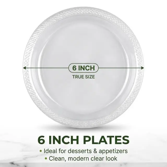 Alt view image 2 of 7 - 6 Inch Clear Plastic Plates 100 Bulk Pack - Disposable Cake for Dessert & Appetizers, BBQ, Party, Travel and Events,Recyclable (6 IN Clear Plastic plates)