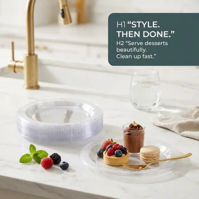 Alt view image 4 of 7 - 6 Inch Clear Plastic Plates 100 Bulk Pack - Disposable Cake for Dessert & Appetizers, BBQ, Party, Travel and Events,Recyclable (6 IN Clear Plastic plates)