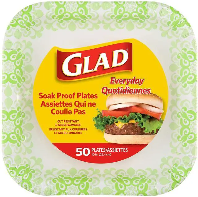 Main image of Square Heavy Duty Paper Plates Soak Proof and Cut Proof Disposable Plates Parties and Everyday Meals Microwaveable for Easy Serving Green Victorian Pattern 10 Inch 50 Count Home Supply Pack