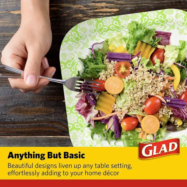 Alt view image 4 of 7 - Square Heavy Duty Paper Plates Soak Proof and Cut Proof Disposable Plates Parties and Everyday Meals Microwaveable for Easy Serving Green Victorian Pattern 10 Inch 50 Count Home Supply Pack