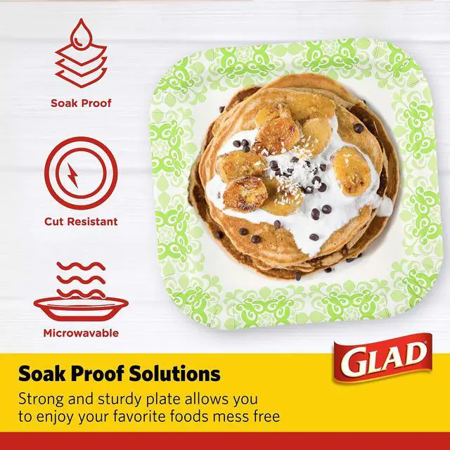 Alt view image 3 of 7 - Square Heavy Duty Paper Plates Soak Proof and Cut Proof Disposable Plates Parties and Everyday Meals Microwaveable for Easy Serving Green Victorian Pattern 10 Inch 50 Count Home Supply Pack
