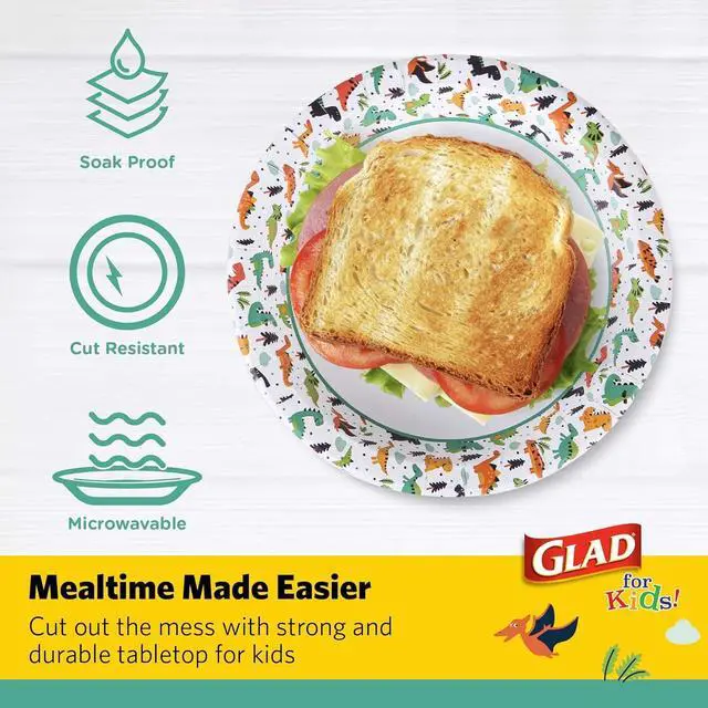 Alt view image 2 of 5 - for Kids Dinosaur Theme Disposable Paper Plates, Heavy Duty Soak-Proof Microwave Safe Round Plates for Kids Birthdays, Parties, and Everyday Meals, 8.5 Inch, 20 Count - 3 Pack