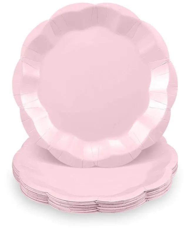 Main image of 30 Pcs Pink Plates, 7 Inch Scalloped Pink Paper Plates Disposable Dessert Cake Plate Small Party Plate for Wedding, Birthday, Baby Shower, Bridal Shower