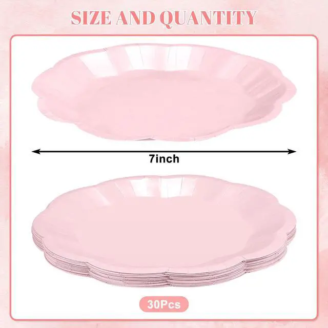 Alt view image 2 of 7 - 30 Pcs Pink Plates, 7 Inch Scalloped Pink Paper Plates Disposable Dessert Cake Plate Small Party Plate for Wedding, Birthday, Baby Shower, Bridal Shower