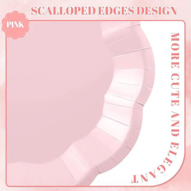 Alt view image 3 of 7 - 30 Pcs Pink Plates, 7 Inch Scalloped Pink Paper Plates Disposable Dessert Cake Plate Small Party Plate for Wedding, Birthday, Baby Shower, Bridal Shower