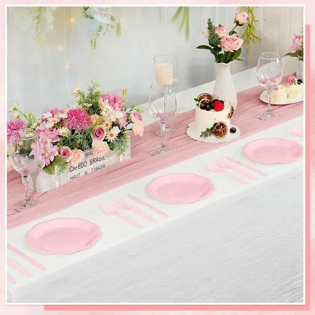 Alt view image 4 of 7 - 30 Pcs Pink Plates, 7 Inch Scalloped Pink Paper Plates Disposable Dessert Cake Plate Small Party Plate for Wedding, Birthday, Baby Shower, Bridal Shower