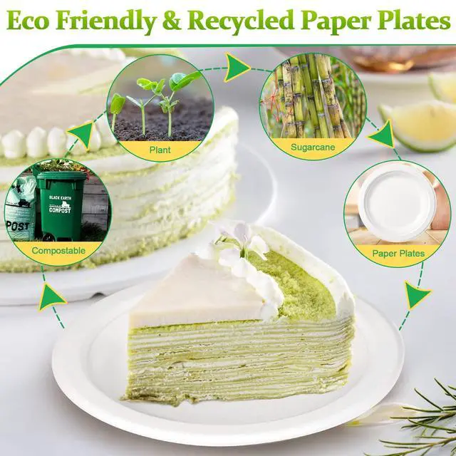 Alt view image 4 of 6 - Paper Plates 6 inch, Small Paper Plates 100 Pack, Disposable Plates in Bulk, 100% Compostable Paper Plates, Sturdy Heavy Duty Plates for Dessert, Cake, Appetizer, White