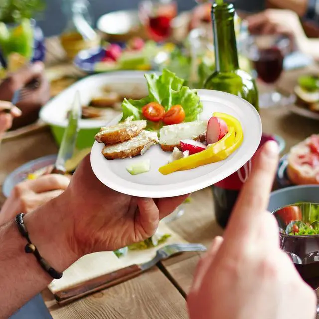 Alt view image 6 of 6 - Paper Plates 6 inch, Small Paper Plates 100 Pack, Disposable Plates in Bulk, 100% Compostable Paper Plates, Sturdy Heavy Duty Plates for Dessert, Cake, Appetizer, White