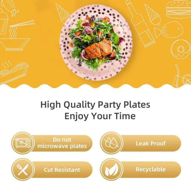 Alt view image 4 of 7 - Pink & Rose Gold Dots Party Paper Plates, 50 PCS Disposable Party Supplies Dessert Paper Plates for Birthday Wedding Bridal Shower Supplies (7 inches)