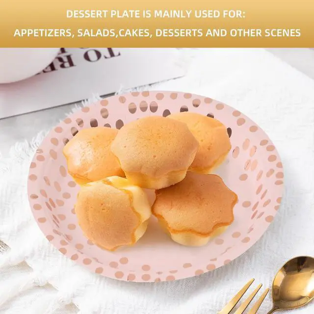 Alt view image 6 of 7 - Pink & Rose Gold Dots Party Paper Plates, 50 PCS Disposable Party Supplies Dessert Paper Plates for Birthday Wedding Bridal Shower Supplies (7 inches)