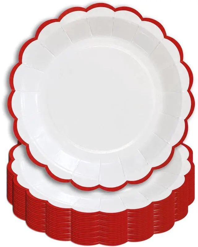 Main image of 7 Inch Red and White Paper Plates for Baby Shower & Tea Party